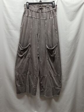 J Her Wide Leg Boho Stone Wash Raw Edge Elastic Waist Lagenlook Granola